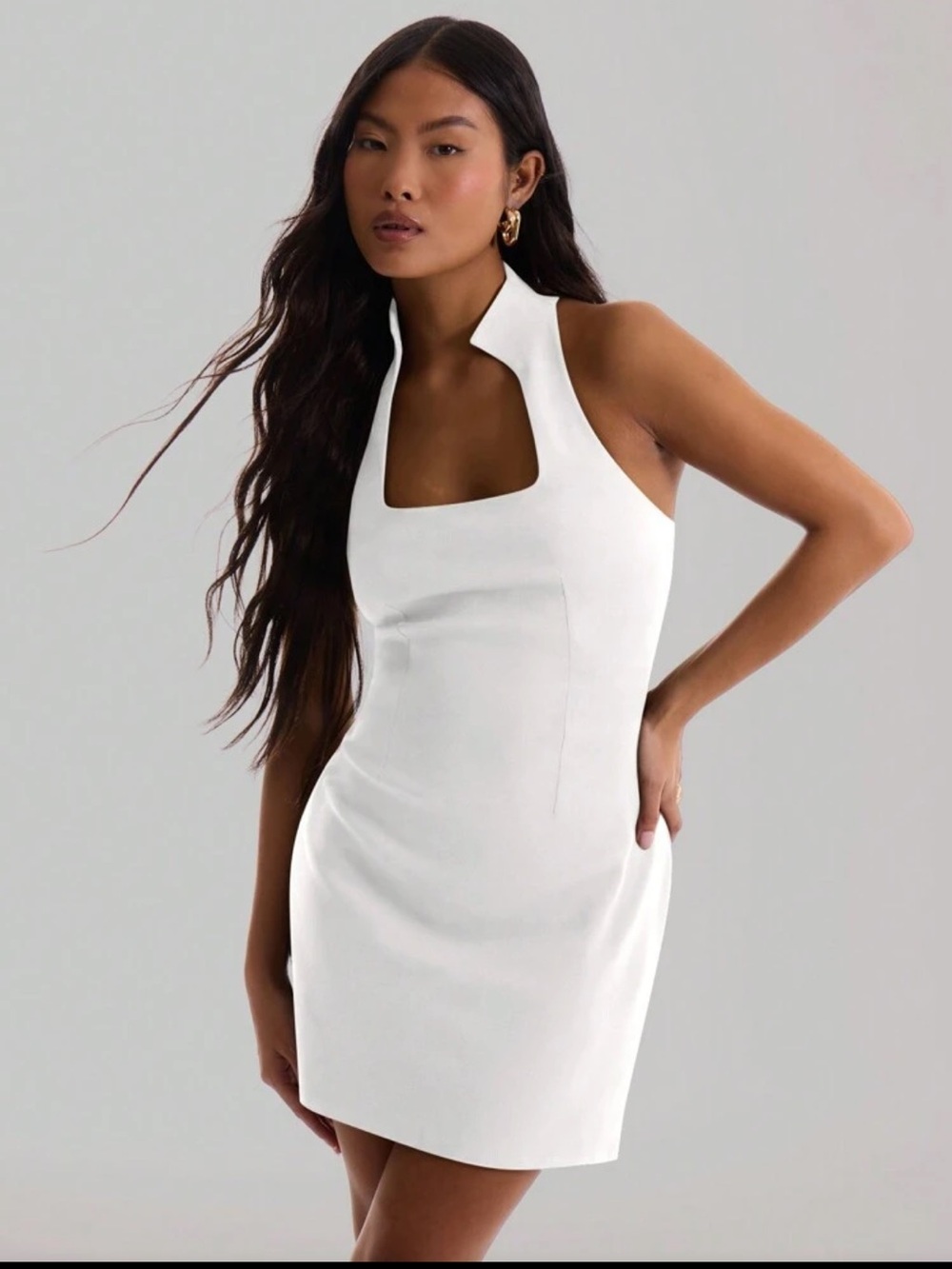 Sleeveless White Square-Neck Mini Dress